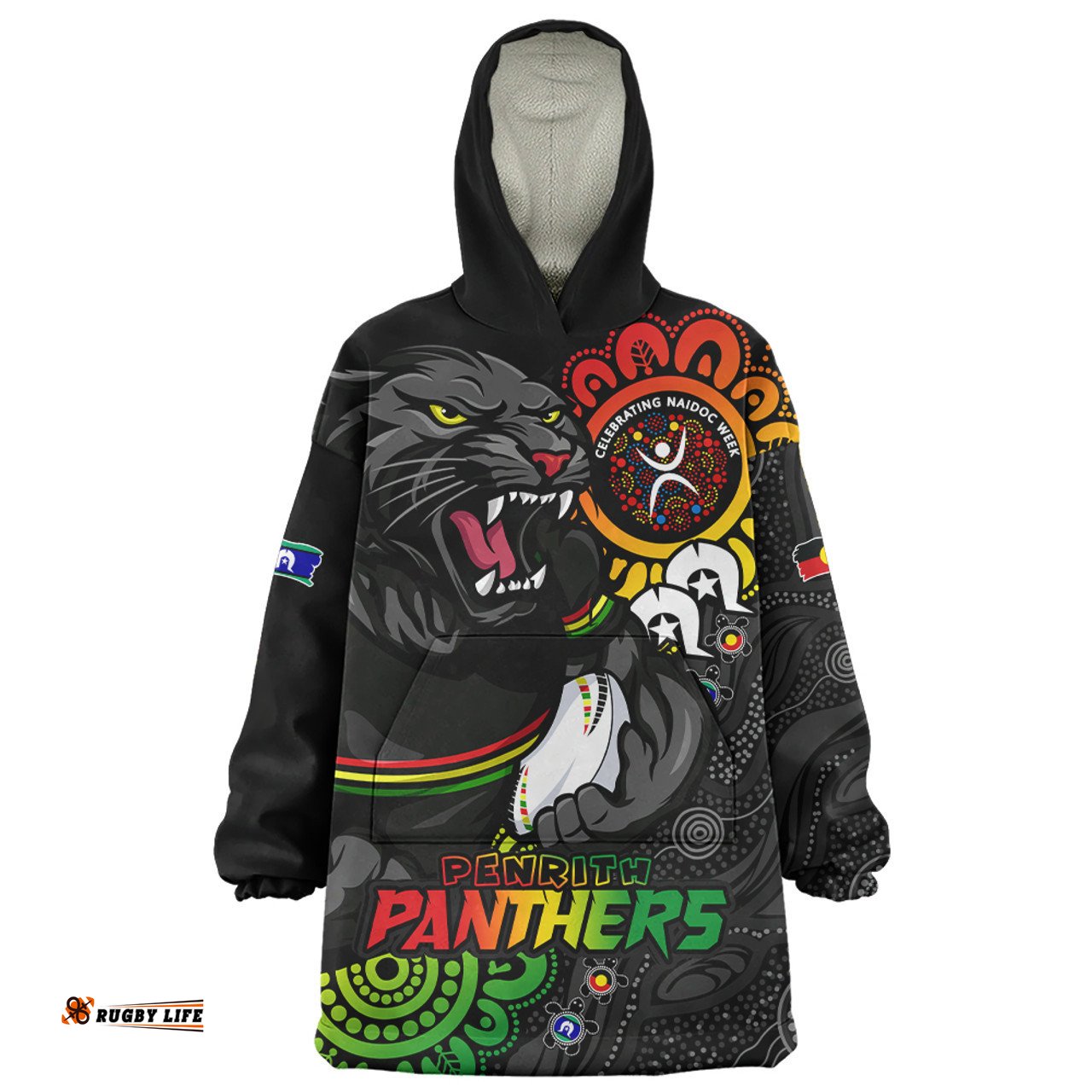 Penrith Panthers Power Through Generations NAIDOC Edition Wearable Blanket Hoodie Aussie Oodie