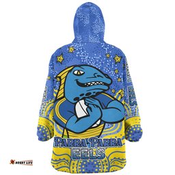 Parramatta Eels Custom Custom With Aboriginal Inspired Style Of Dot Painting Patterns Wearable Blanket Hoodie Aussie Oodie