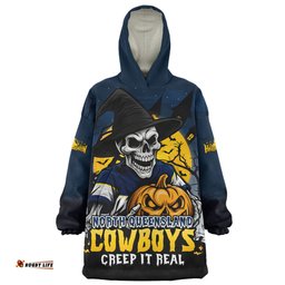 North Queensland Cowboys Dark Moon Rugby Halloween Battle Edition Wearable Blanket Hoodie Aussie Oodie