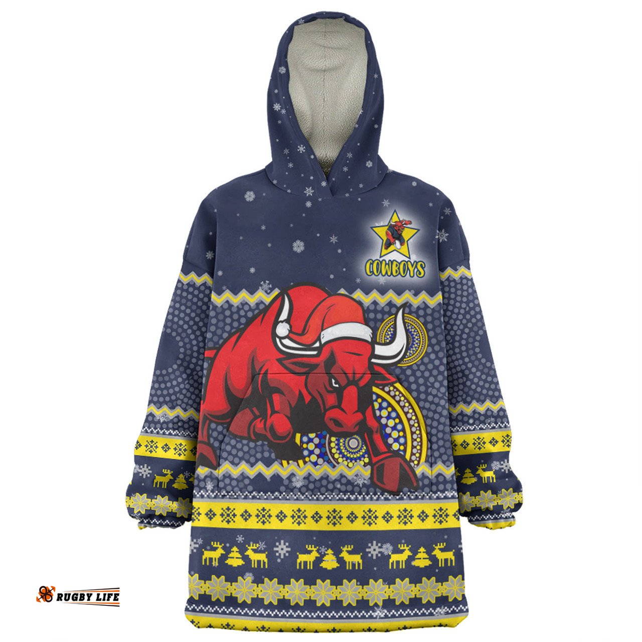 North Queensland Cowboys Christmas Custom Ugly Xmas And Aboriginal Patterns For Die Hard Fan Wearable Blanket Hoodie Aussie Oodie