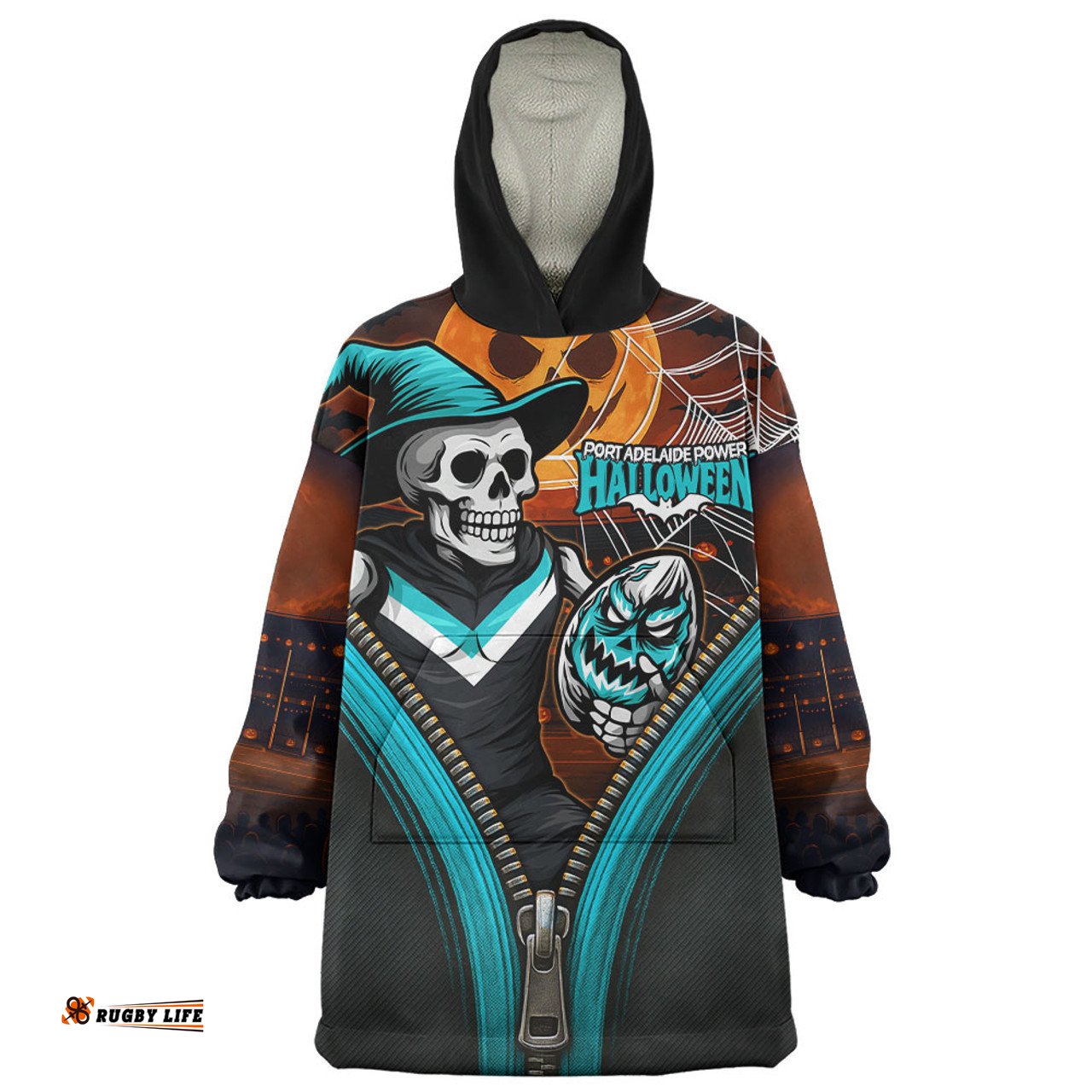 Port Adelaide Halloween Night Reaper Zipper Wearable Blanket Hoodie Aussie Oodie