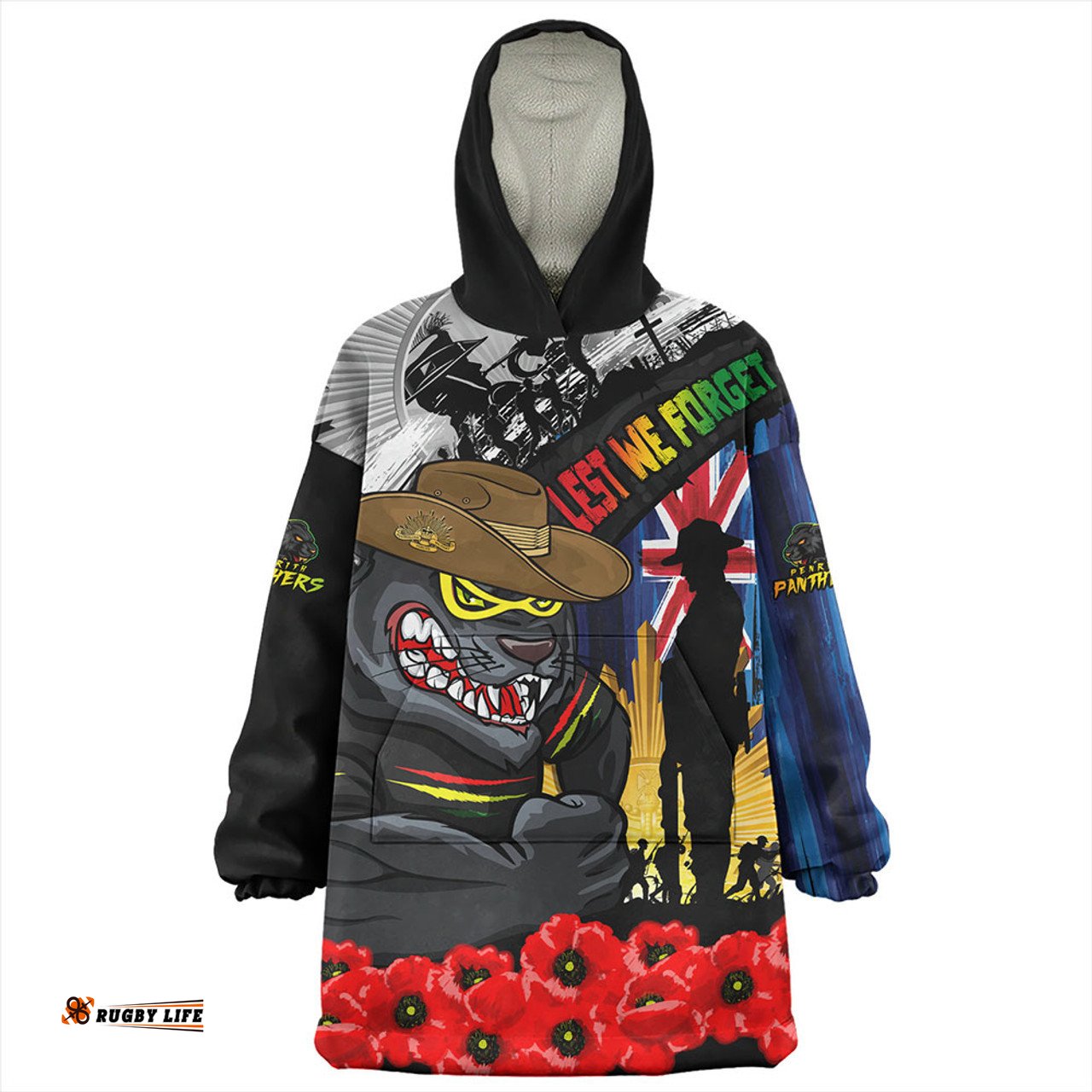 Penrith Panthers United In Spirit Anzac Day Tribute Wearable Blanket Hoodie Aussie Oodie