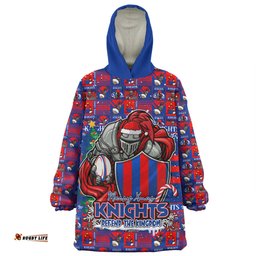 Newcastle Knights Merry Ugly Christmas Comic Style Wearable Blanket Hoodie Aussie Oodie