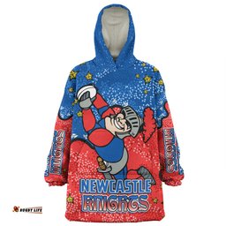 Newcastle Knights Custom Team With Dot And Star Patterns For Tough Fan Wearable Blanket Hoodie Aussie Oodie