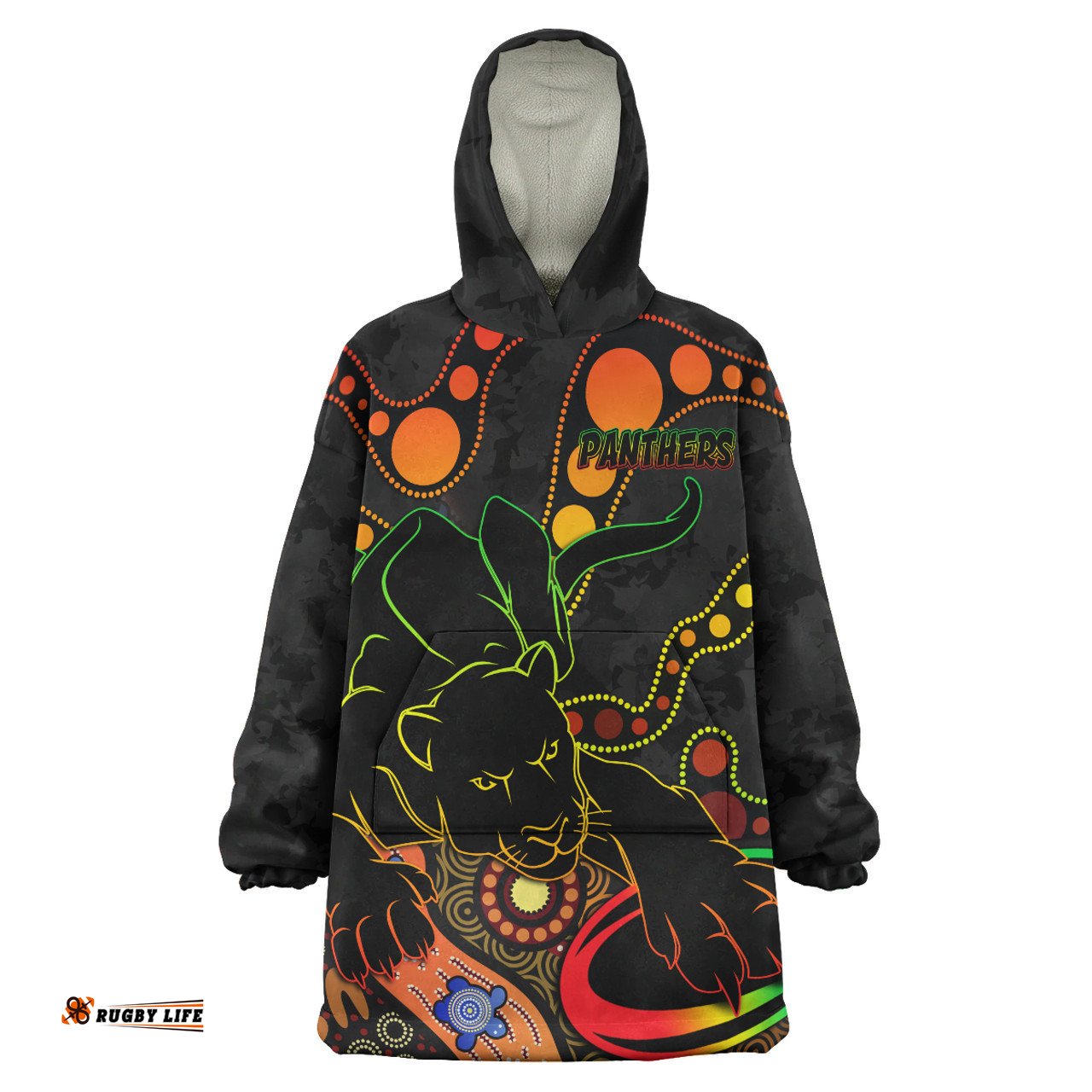 Penrith Panthers Custom Penrith Panthers Aboriginal Inspired Wearable Blanket Hoodie Aussie Oodie