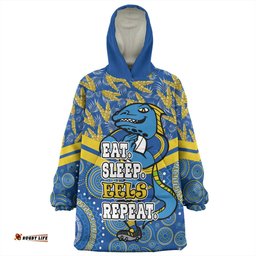 Parramatta Eels Sport Tropical Patterns And Dot Painting Eat Sleep Rugby Repeat Wearable Blanket Hoodie Aussie Oodie