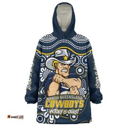 North Queensland Cowboys Aboriginal Inspired Tough Fan Rugby For Life Wearable Blanket Hoodie Aussie Oodie