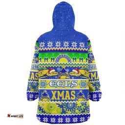 Parramatta Eels Christmas Aboriginal Custom Indigenous Knitted Ugly Xmas Style Wearable Blanket Hoodie Aussie Oodie