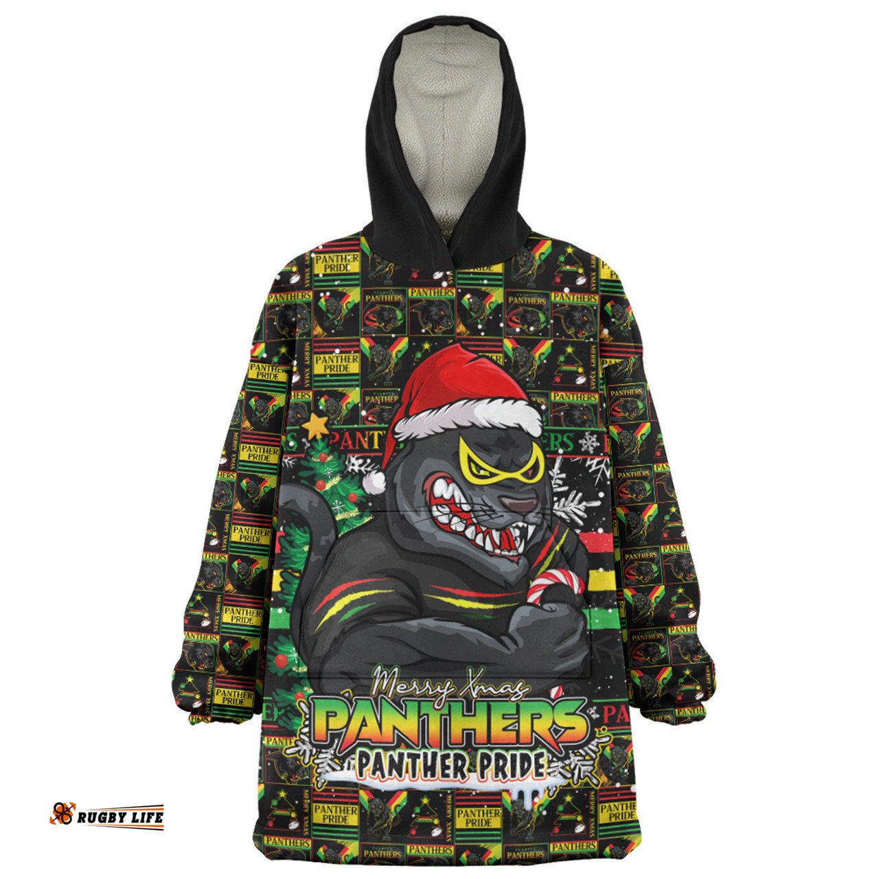 Penrith Panthers Merry Ugly Christmas Comic Style Wearable Blanket Hoodie Aussie Oodie