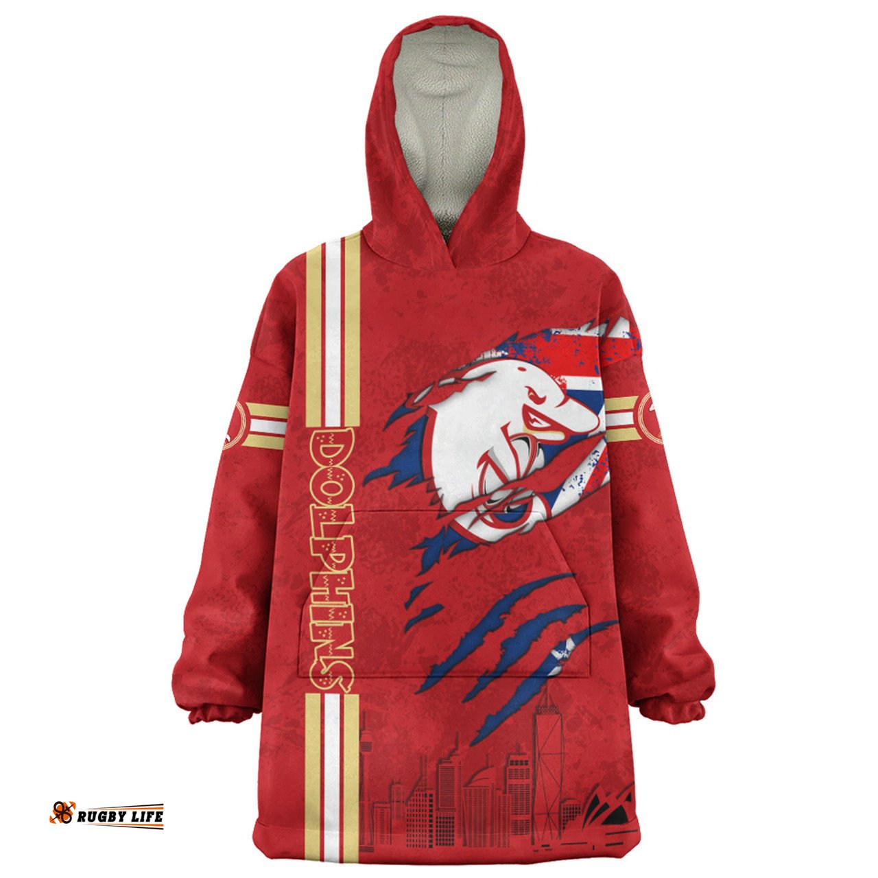 Redcliffe Dolphins Happy Australia Day Flag Scratch Style Wearable Blanket Hoodie Aussie Oodie