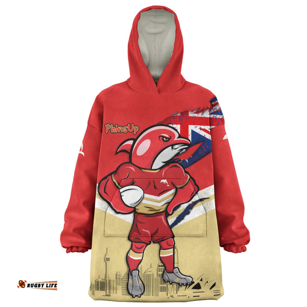 Redcliffe Dolphins Custom For Die Hard Fan Australia Flag Scratch Style Wearable Blanket Hoodie Aussie Oodie