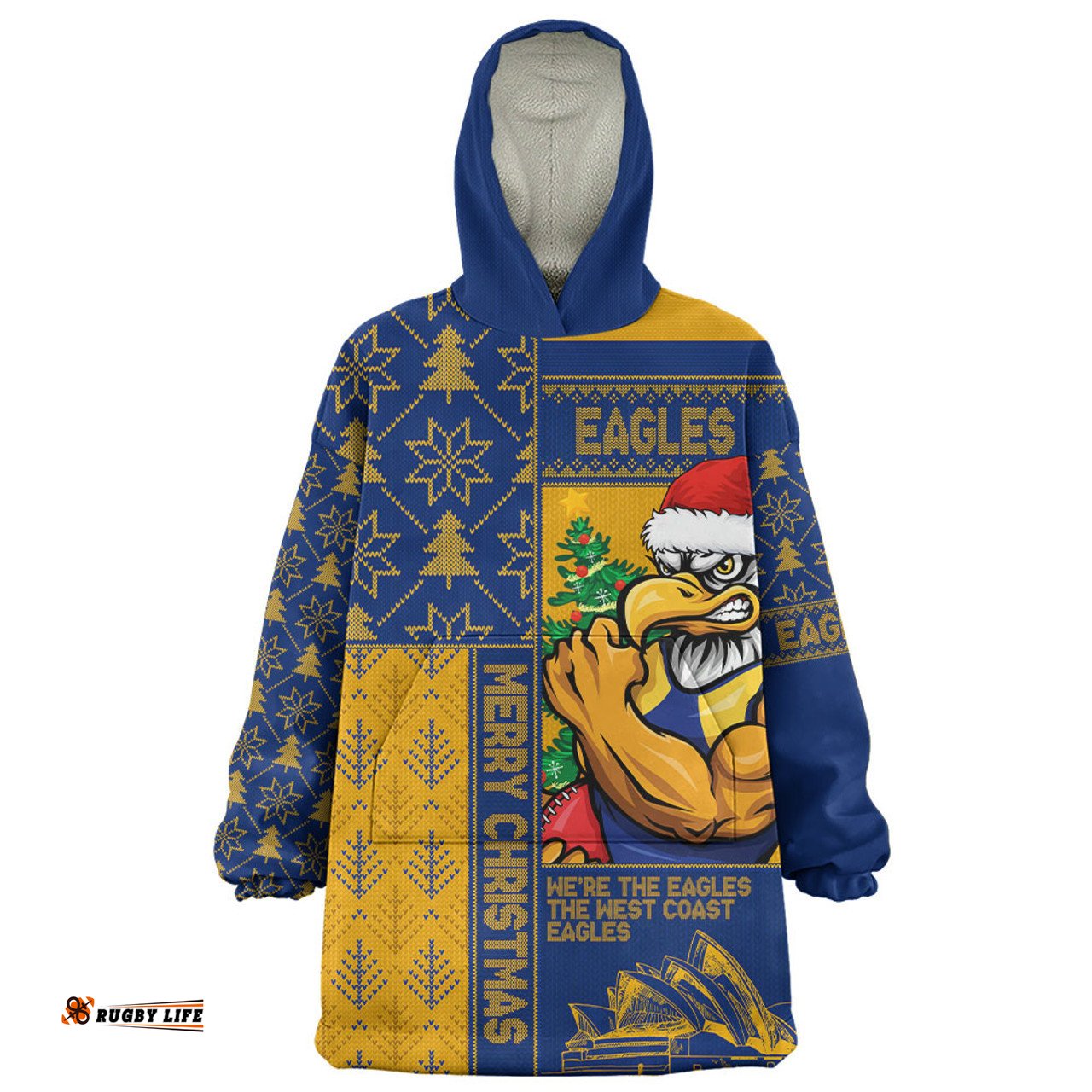 West Coast Eagles Merry Christmas Knit Style Festive Spirit Wearable Blanket Hoodie Aussie Oodie