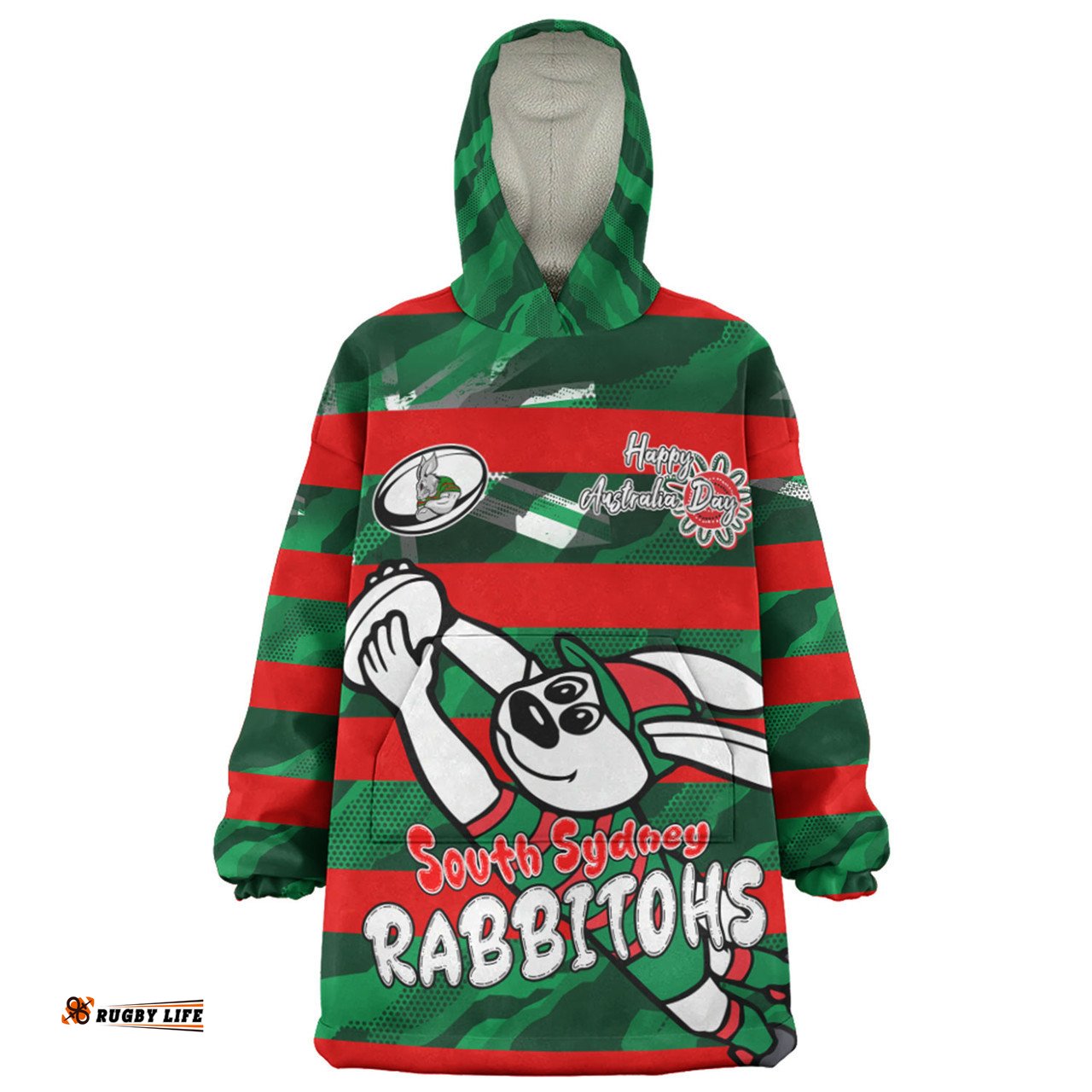 South Sydney Rabbitohs Happy Australia Day We Are One And Free Wearable Blanket Hoodie Aussie Oodie