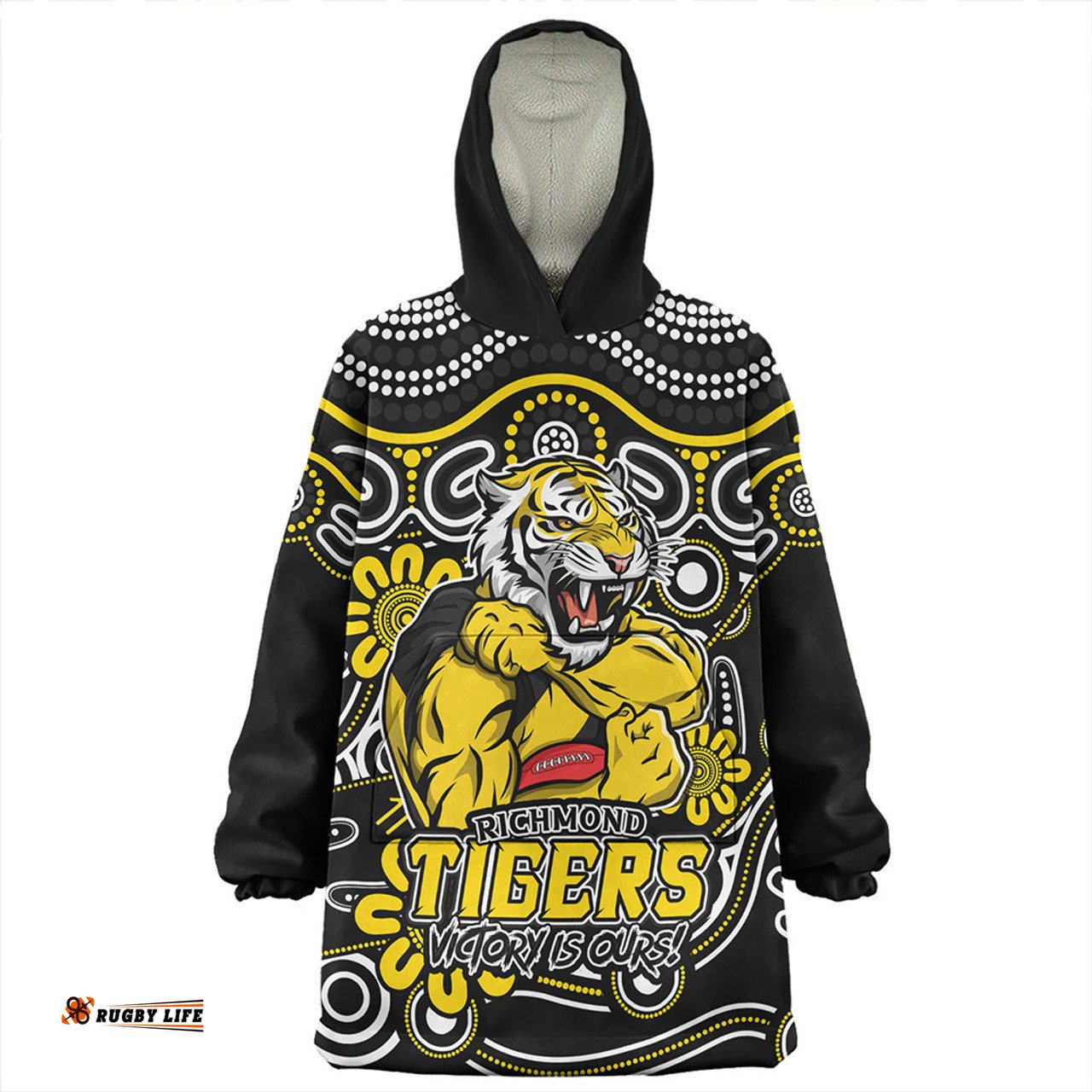 Richmond Aboriginal Inspired Tough Fan Football For Life Wearable Blanket Hoodie Aussie Oodie