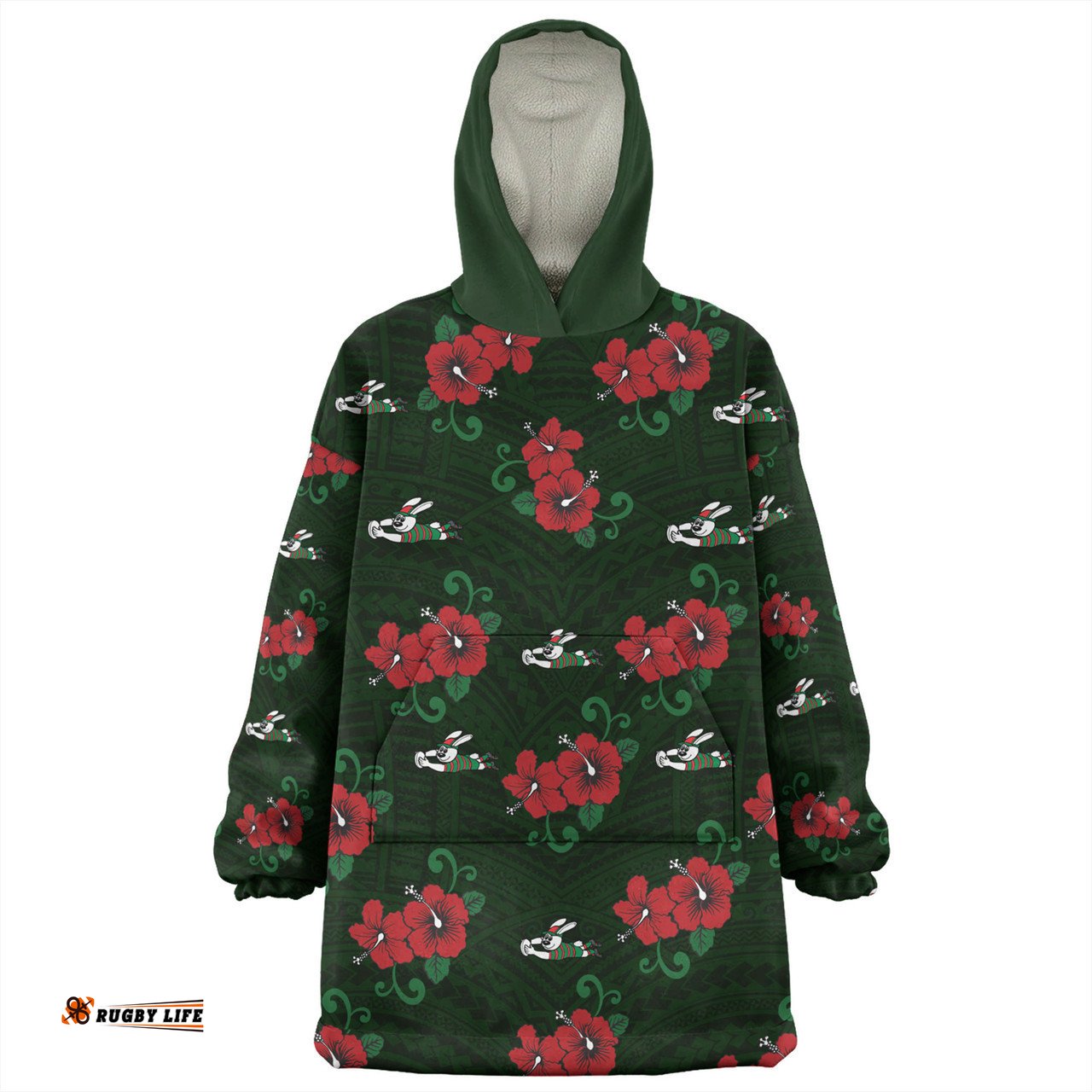South Sydney Rabbitohs Bunnies With Maori Patterns Wearable Blanket Hoodie Aussie Oodie