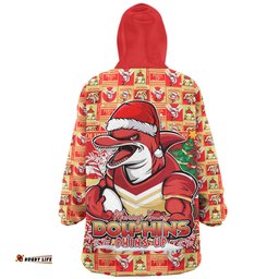 Redcliffe Dolphins Merry Ugly Christmas Comic Style Wearable Blanket Hoodie Aussie Oodie