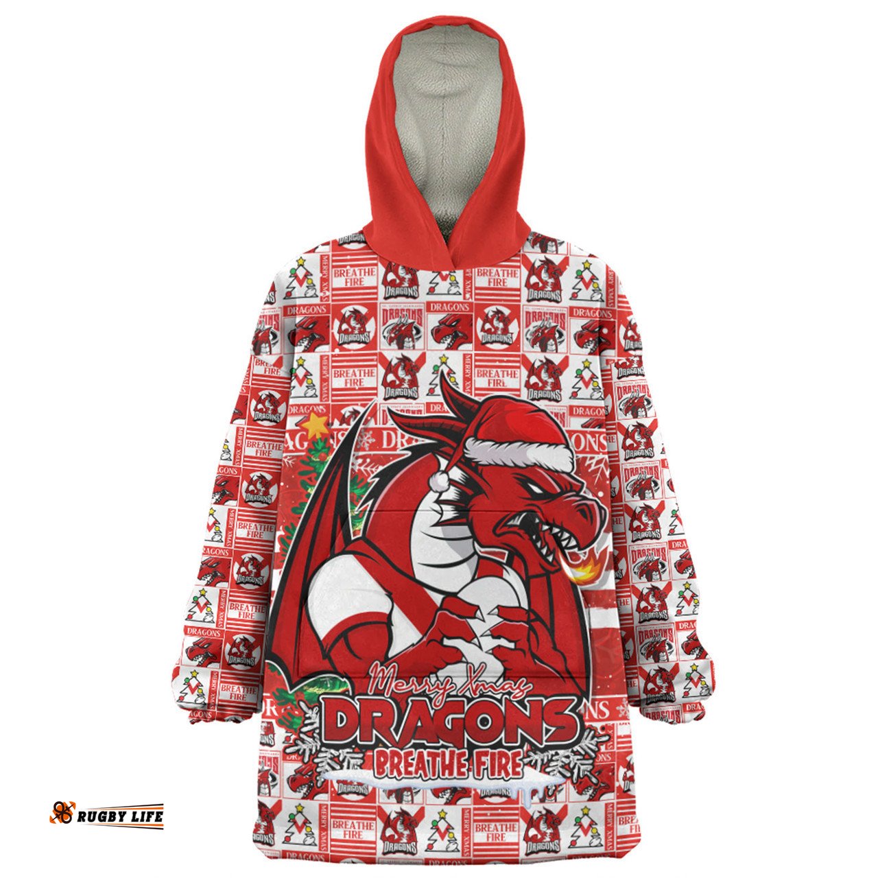 St. George Illawarra Dragons Merry Ugly Christmas Comic Style Wearable Blanket Hoodie Aussie Oodie