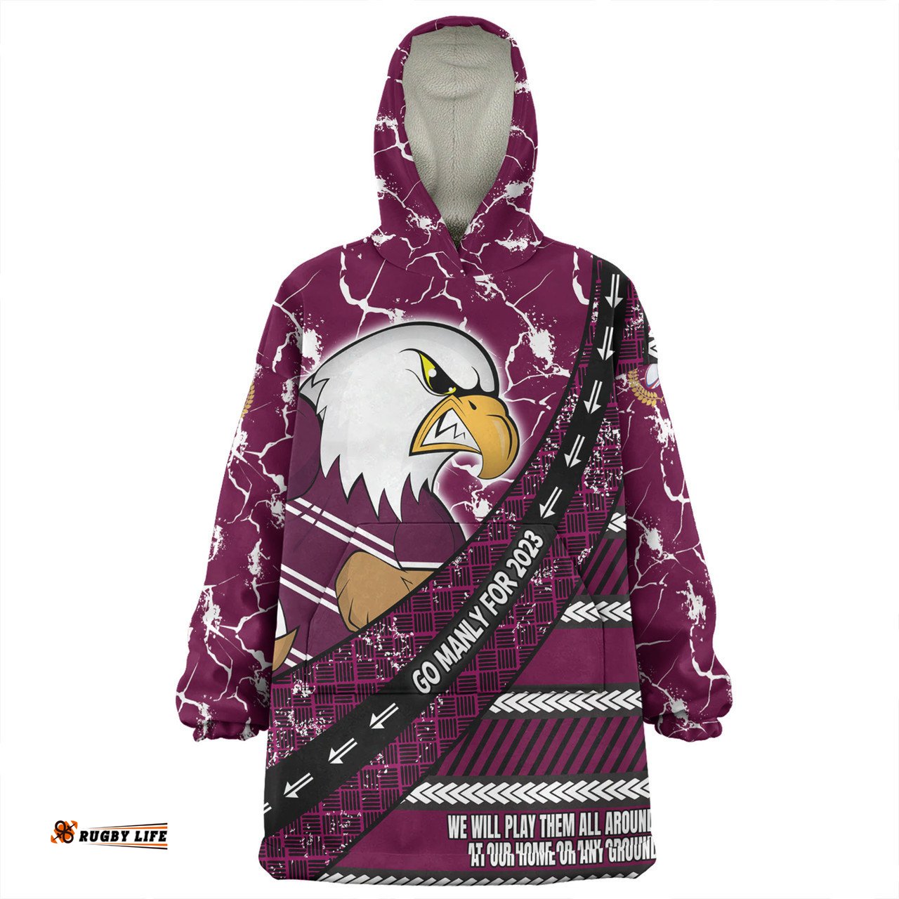 Manly Warringah Sea Eagles Theme Song For Rugby With Sporty Style Wearable Blanket Hoodie Aussie Oodie