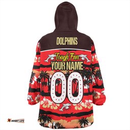 Redcliffe Dolphins Eat Sleep Repeat With Tropical Patterns Wearable Blanket Hoodie Aussie Oodie