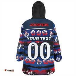 Sydney Roosters Tropical Hibiscus and Coconut Trees Wearable Blanket Hoodie Aussie Oodie
