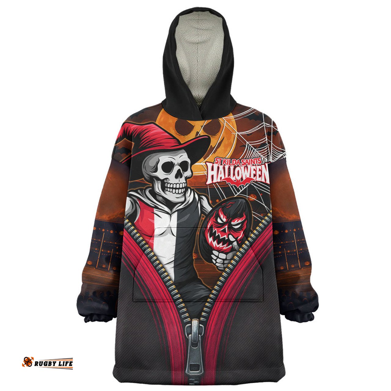 St Kilda Halloween Night Reaper Zipper Wearable Blanket Hoodie Aussie Oodie