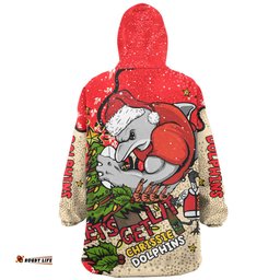 Redcliffe Dolphins Christmas Custom Let's Get Lit Chrisse Pressie Wearable Blanket Hoodie Aussie Oodie