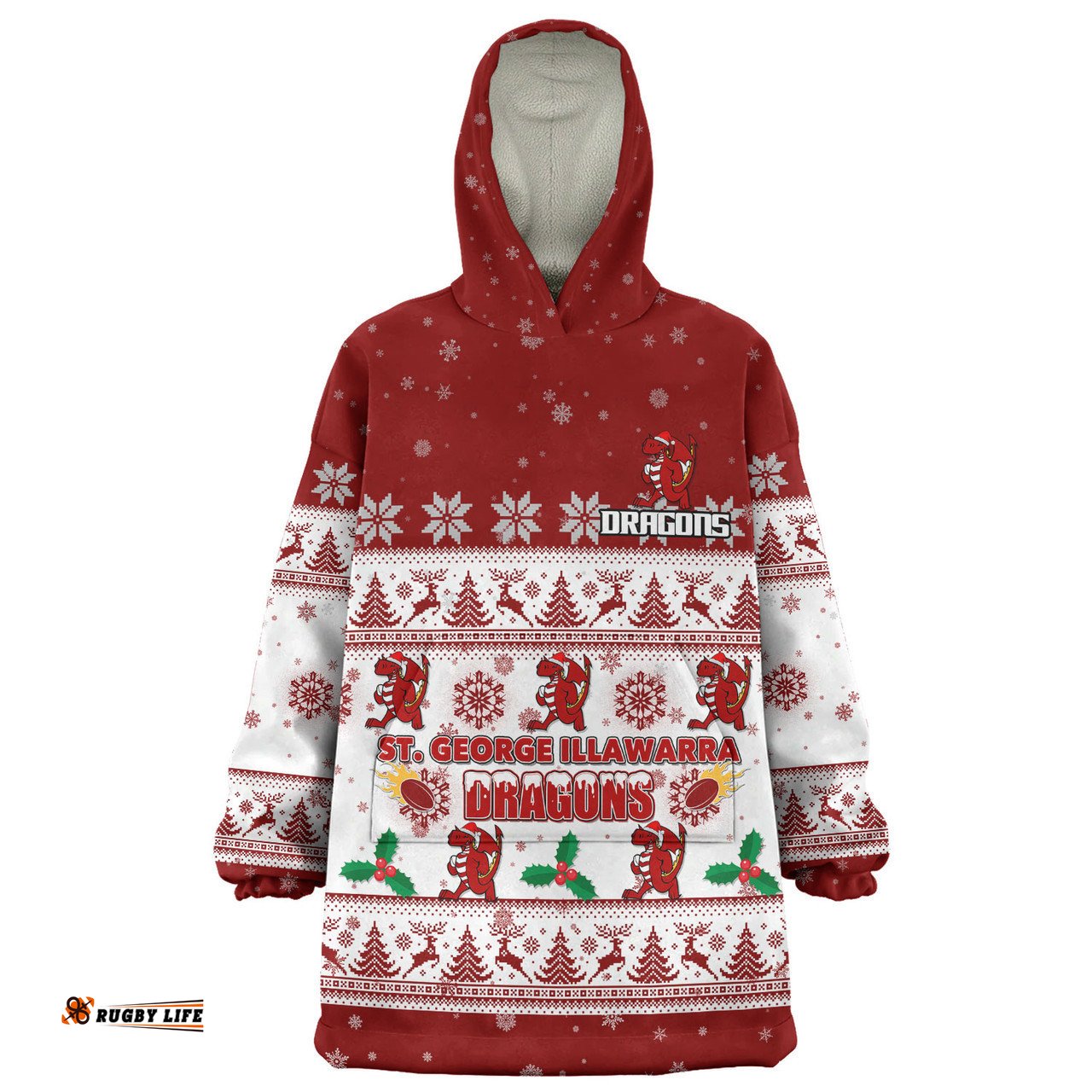 St. George Illawarra Dragons Christmas Custom Special Ugly Christmas Wearable Blanket Hoodie Aussie Oodie