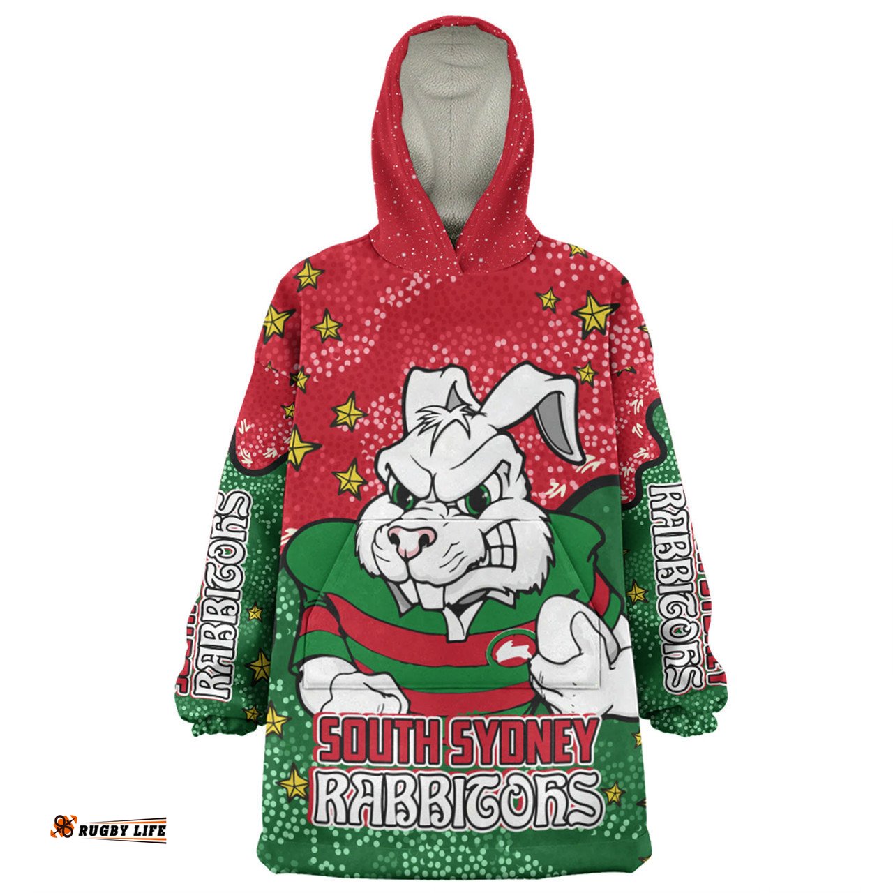 South Sydney Rabbitohs Team With Dot And Star Patterns For Tough Fan Wearable Blanket Hoodie Aussie Oodie