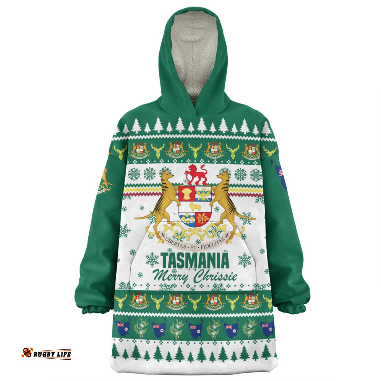 Tasmania Christmas Merry Chrissie Wearable Blanket Hoodie Aussie Oodie