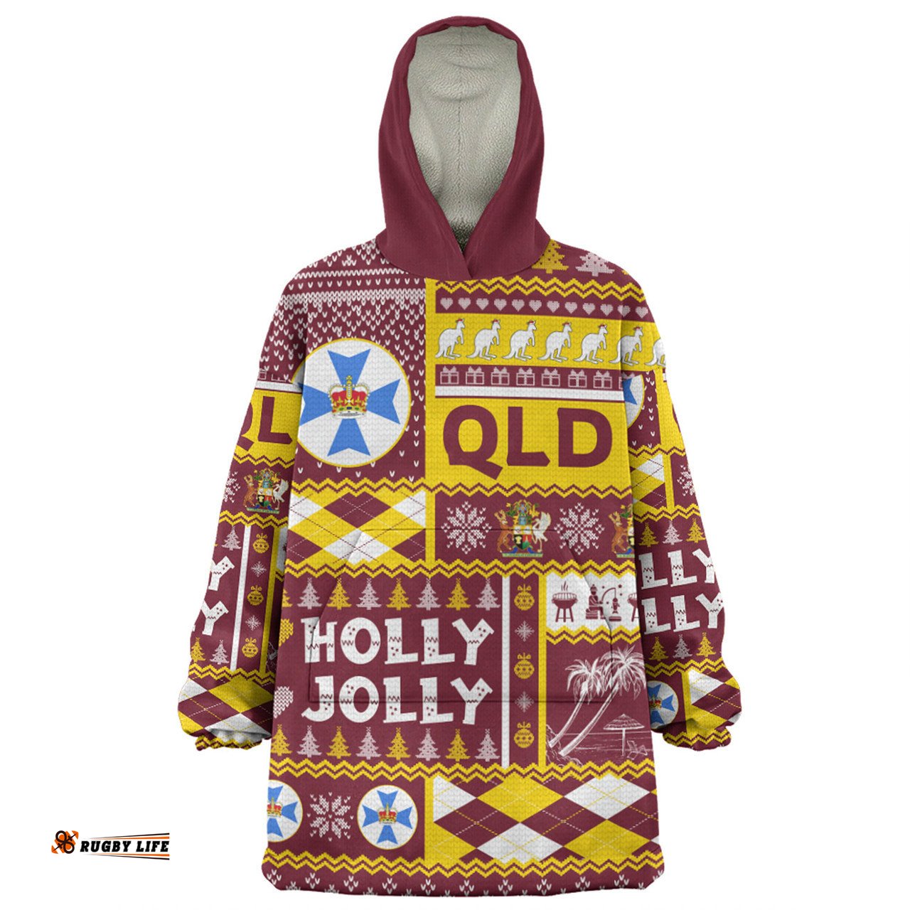 Queensland Christmas Holly Jolly Chrissie Wearable Blanket Hoodie Aussie Oodie
