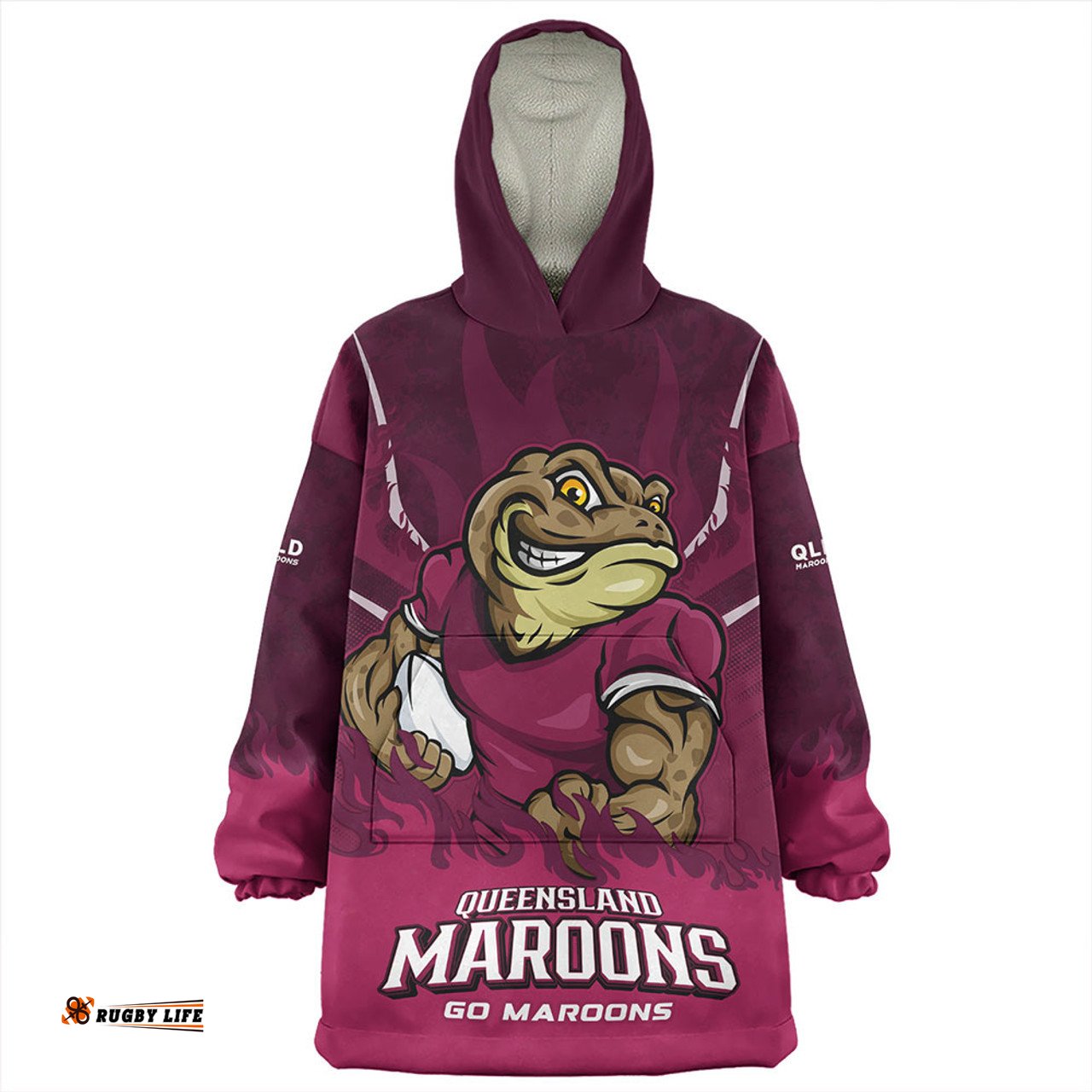 Queensland Maroons Strong Fighting Flame Go Maroons Wearable Blanket Hoodie Aussie Oodie