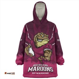 Queensland Maroons Strong Fighting Flame Go Maroons Wearable Blanket Hoodie Aussie Oodie