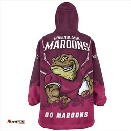 Queensland Maroons Strong Fighting Flame Go Maroons Wearable Blanket Hoodie Aussie Oodie