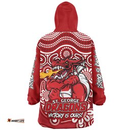 St. George Illawarra Dragons Aboriginal Inspired Tough Fan Rugby For Life Ver 2.0 Wearable Blanket Hoodie Aussie Oodie