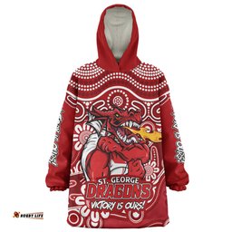 St. George Illawarra Dragons Aboriginal Inspired Tough Fan Rugby For Life Ver 2.0 Wearable Blanket Hoodie Aussie Oodie