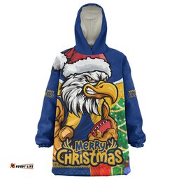 West Coast Eagles Santa Scoring Touchdown On Christmas Game Day Wearable Blanket Hoodie Aussie Oodie