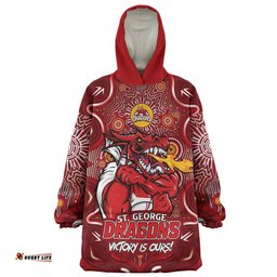 St. George Illawarra Dragons Aboriginal Pattern Inspired Victory Is Ours Wearable Blanket Hoodie Aussie Oodie
