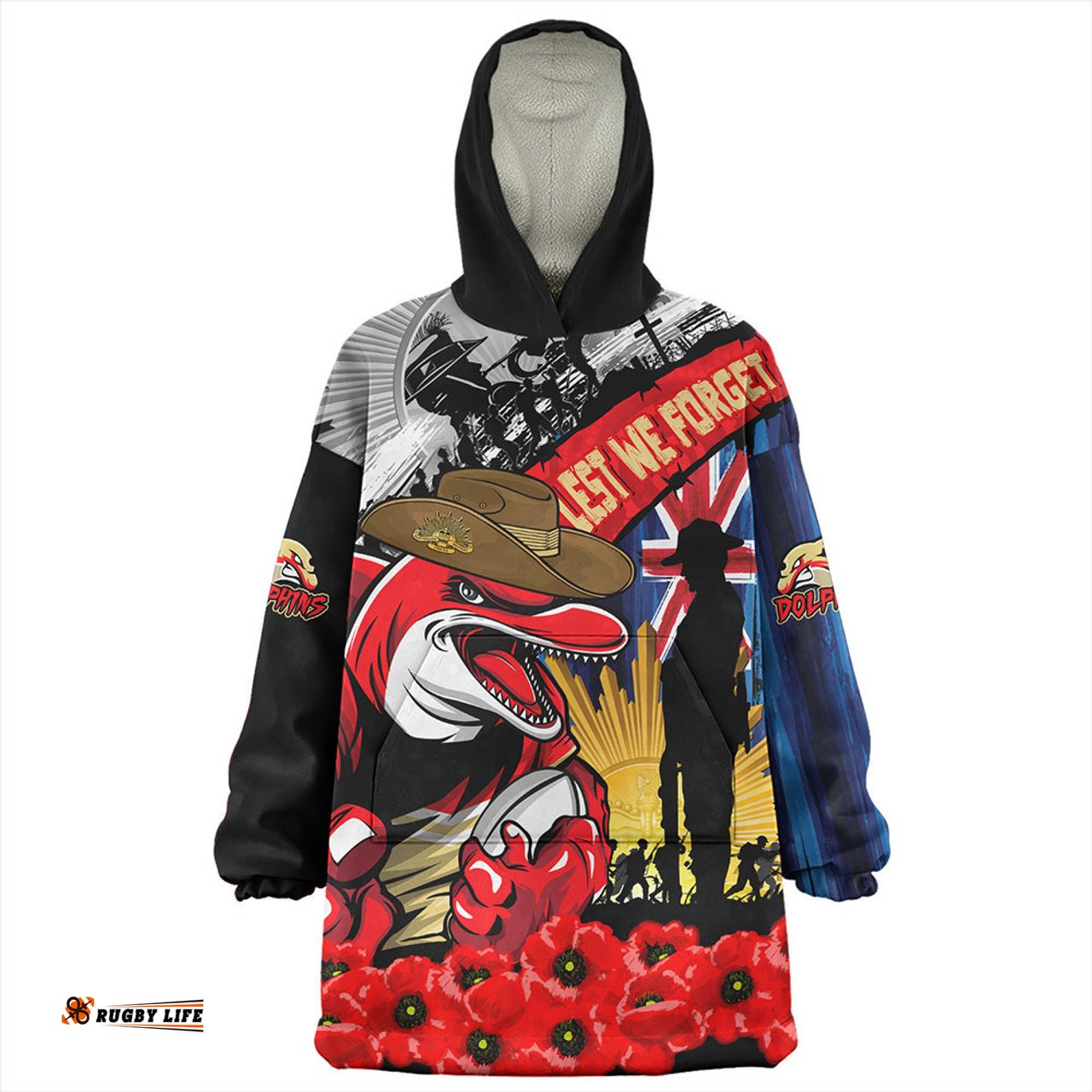 Redcliffe Dolphins United In Spirit Anzac Day Tribute Wearable Blanket Hoodie Aussie Oodie