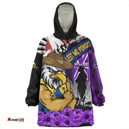 West Coast Eagles ANZAC Day Honor Purple Valor And Spirit Wearable Blanket Hoodie Aussie Oodie