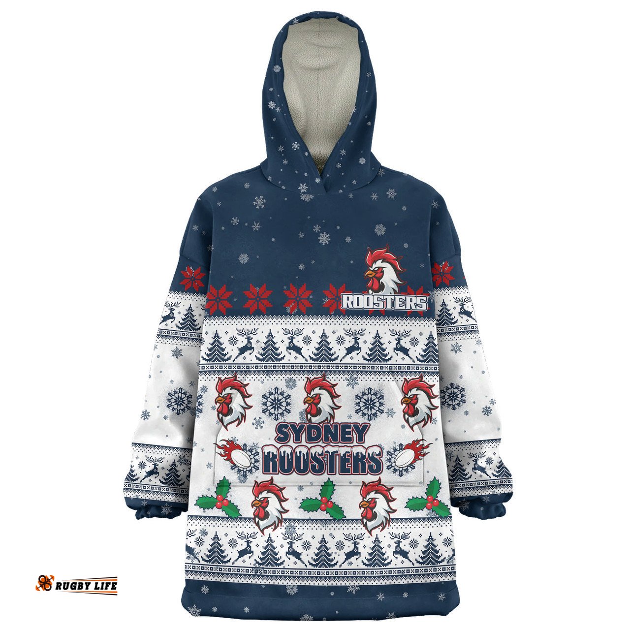Sydney Roosters Christmas Custom Special Ugly Christmas Wearable Blanket Hoodie Aussie Oodie