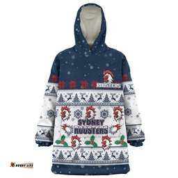 Sydney Roosters Christmas Custom Special Ugly Christmas Wearable Blanket Hoodie Aussie Oodie