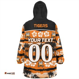 Wests Tigers Tropical Hibiscus and Coconut Trees Wearable Blanket Hoodie Aussie Oodie