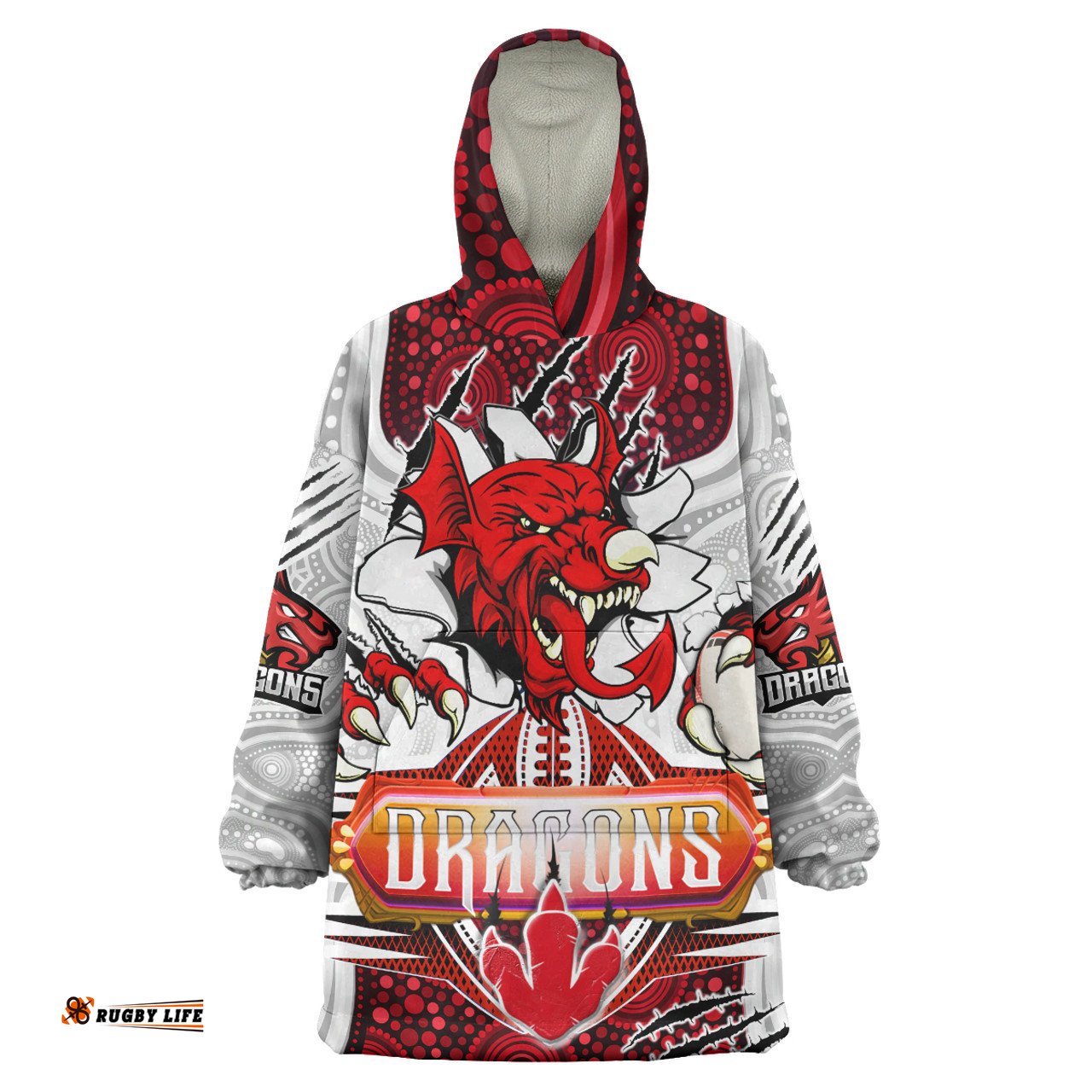 St. George Illawarra Dragons Custom Indigenous Super Saints Scratch Style Wearable Blanket Hoodie Aussie Oodie