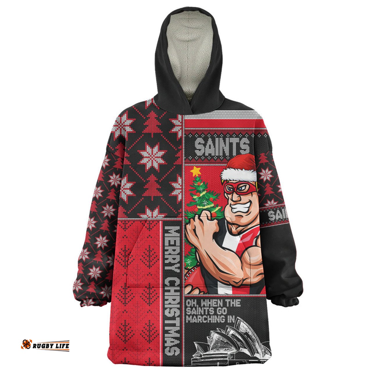 St Kilda Merry Christmas Knit Style Festive Spirit Wearable Blanket Hoodie Aussie Oodie