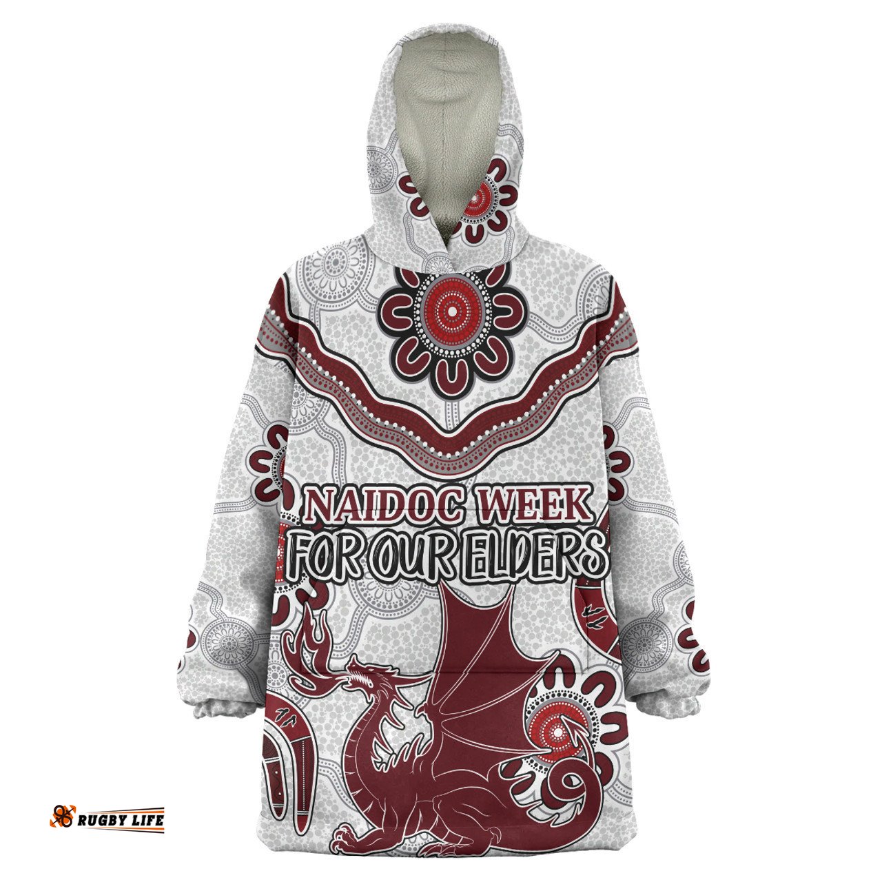 St. George Illawarra Dragons Naidoc Custom For Our Elders Boomerangs White Wearable Blanket Hoodie Aussie Oodie