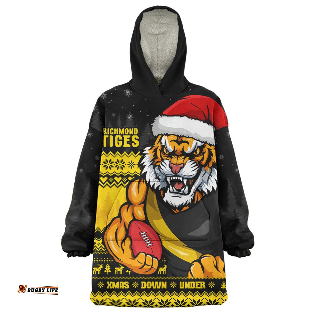 Richmond Merry Christmas Down Under Footy Power Style Wearable Blanket Hoodie Aussie Oodie