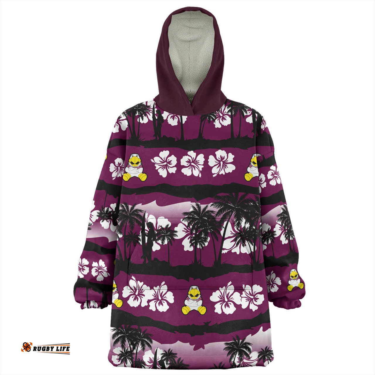 Manly Warringah Sea Eagles Tropical Hibiscus and Coconut Trees Wearable Blanket Hoodie Aussie Oodie