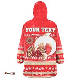 Redcliffe Dolphins Christmas Custom Ugly Xmas And Aboriginal Patterns For Die Hard Fan Wearable Blanket Hoodie Aussie Oodie