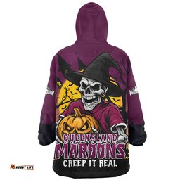 Queensland Maroons Dark Moon Rugby Halloween Battle Edition Wearable Blanket Hoodie Aussie Oodie