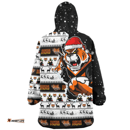 Wests Tigers Merry Ugly Christmas Our Beloved Team Scratch Style Wearable Blanket Hoodie Aussie Oodie